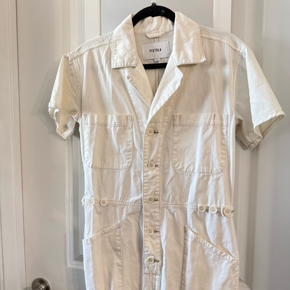 Pistola White Short Sleeve Utility Jumpsuit Button Front Size S - Picture 3 of 5